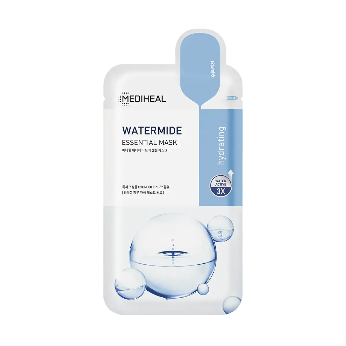 Mediheal Best Korean Watermide Essential Face Mask - 10 Hydrating and Moisturizing Sheet Masks With Water 3x Complex For All Skin Types