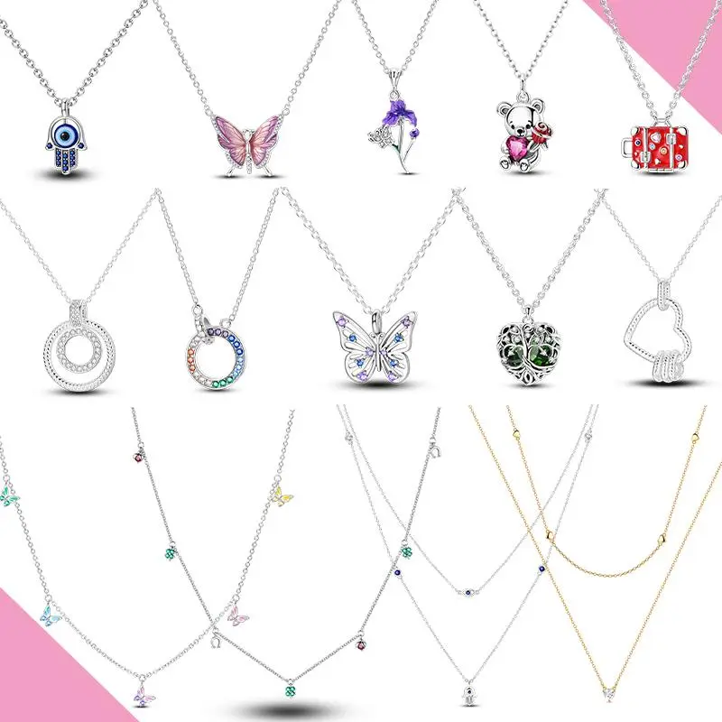 Pendant Necklace 925 Silver For Woman Butterfly Heart Original Necklace Fashion Anniversary Birthday Jewelry Gifts