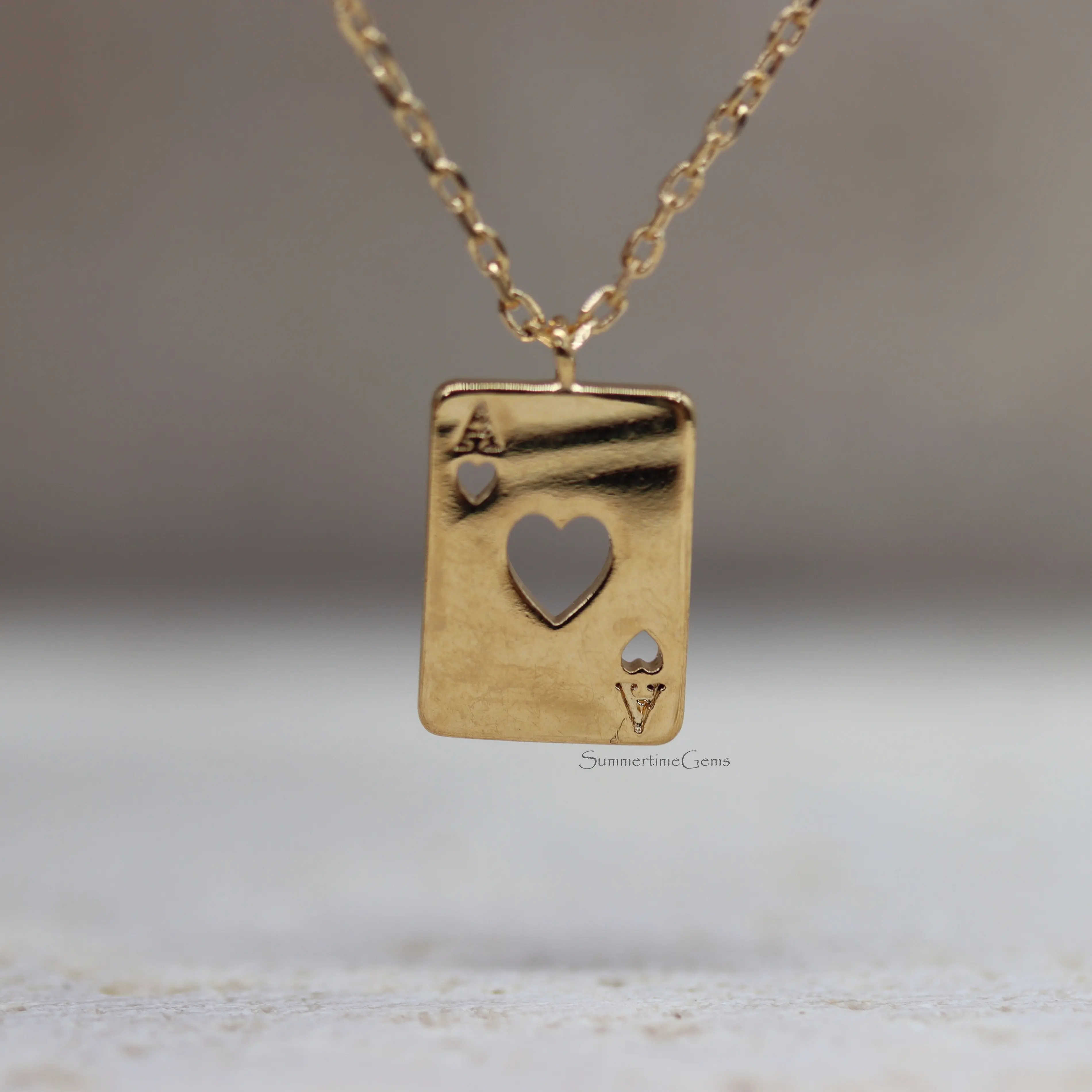 Women's 18k Gold Plated Ace of Hearts Pendant Necklace, Fashion Costume Jewelry, Gold Necklace for Women, Gold Necklace Women