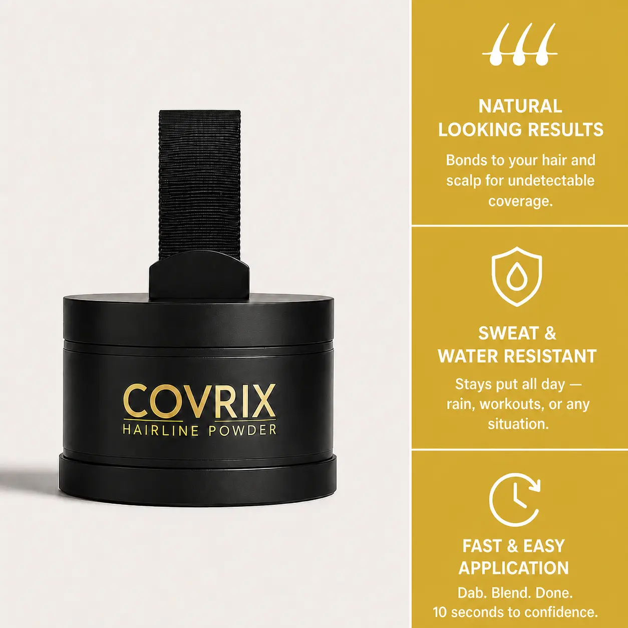 Covrix Root Touch Up For Men – Instantly Conceals Grays, Thinning Areas, Bald Spots, and Hairline Gaps with Sweatproof, Transfer-Resistant Formula – 4g – Choose Your Shade