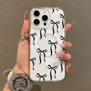 Trendy Magnetic Case for iPhone11/12/13/14/15/16/promax, A delicate black bow Ultra Slim, MagSafe Support, Shockproof | Playful & Fun Style