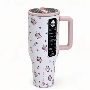 HydroJug 40oz Traveler Large-Capacity Insulated Water Bottle with Straw, Cute Pink Floral Print, Suitable for Sports, Outdoor and Multi-Scenario Use, Cup Holder Friendly, Your Perfect Hydration Companion, Ideal Gift for Girls