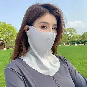 2 PCS Women's Summer Outdoor Sun Protection Face Mask UV Protection Face Veil Cooling Ice Silk Sunshade Mask