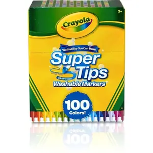 Crayola Super Tips Marker Set (100ct), Fine Point Washable Markers, Drawing Markers for Kids & Adults, Create Thick & Thin Lines, Art Supplies, Ages 3+
