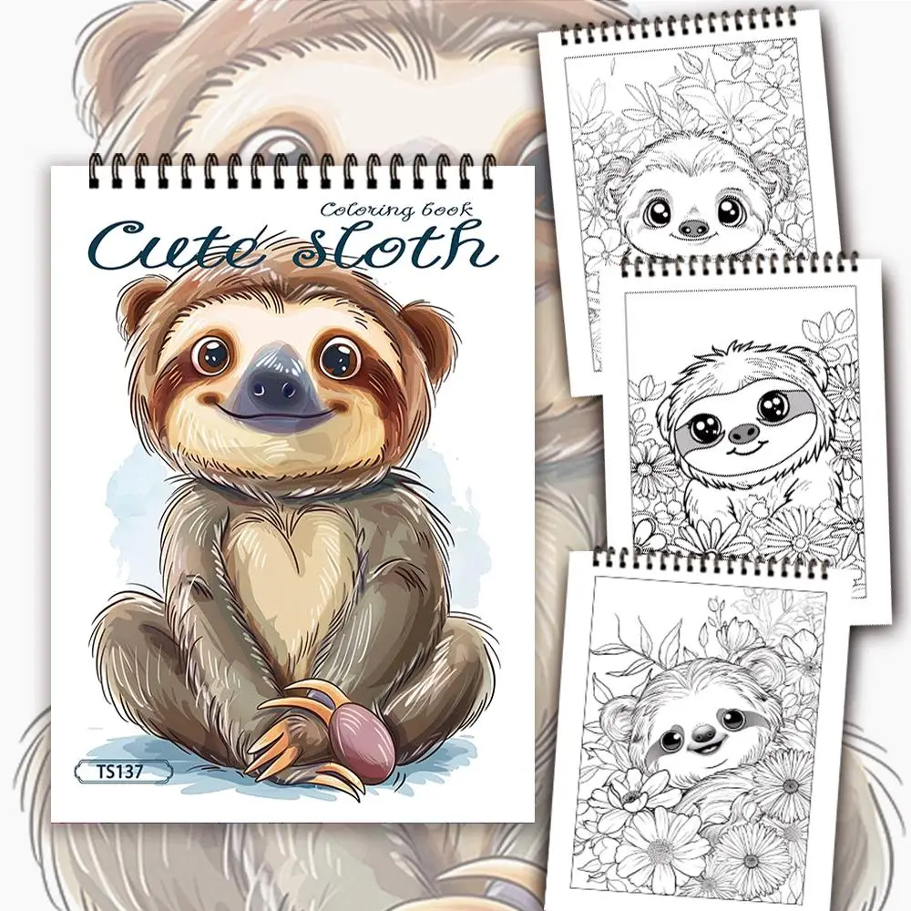 Cute Sloth Coloring Book, 1 Count 30 Sheets Spiral Bound Coloring Book without Colored Pen, DIY Painting Supplies for Teenager & Adults, Christmas Gif