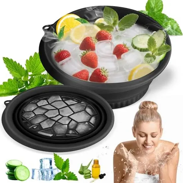 Face Ice Bath Bowl with Built-In Ice Tray,Collapsible Silicone,Black | Built-In Ice Tray, Collapsible Dual-Purpose Basin,Reusable,Effortless To Rinse,for Facial Ice Therapy,Ideal for Home Travel