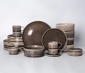 Rhodes Elegant Porcelain Dinnerware Set - Service fot 4 - Dark Brown