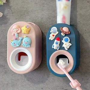 1pc Automatic Toothpaste Squeezer, 3D Cute Cartoon Toothpaste Holder, Wall Hanging No Punching Toothpaste Squeezer, Suitable For Bathroom, Bathroom Accessories