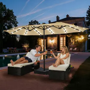 【13FT LED Light】Costoffs 13 ft Triple-Size Patio Umbrella with Hand Crank and 36 LED Lights, for Yard/Garden/Park