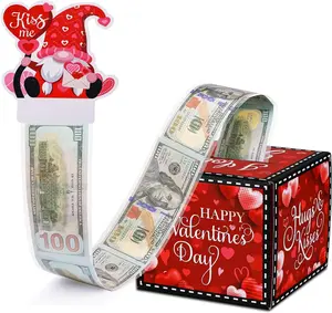 Valentines Day Money Box for Cash Gift Pull, Surprise Money Holder Cash Gift for Kids Adults, DIY Fun Money Gift Box for Lovers, Includes 100Pcs Transparent Bags
