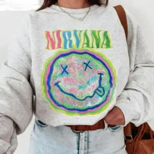 Nirvana Preppy 90’s Utero Nirvana Tour Album Unisex Hot Pink Vintage Rock Band Oversized Merch Shirt Sweater Blue Smiley Graphic Tee Face Crewneck Sweatshirt Hoodie Classic T-shirt Clothing Casual Comfort Cotton Fabric