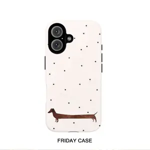 Simple Cute Polka Dot Dachshund Phone Case for iPhone 17, 17 Pro, 16 Pro Max, 15 Pro, 13, 11, 12, XS, 8 Plus, 7 - 2-in-1 Case Compatible with Samsung Galaxy S25