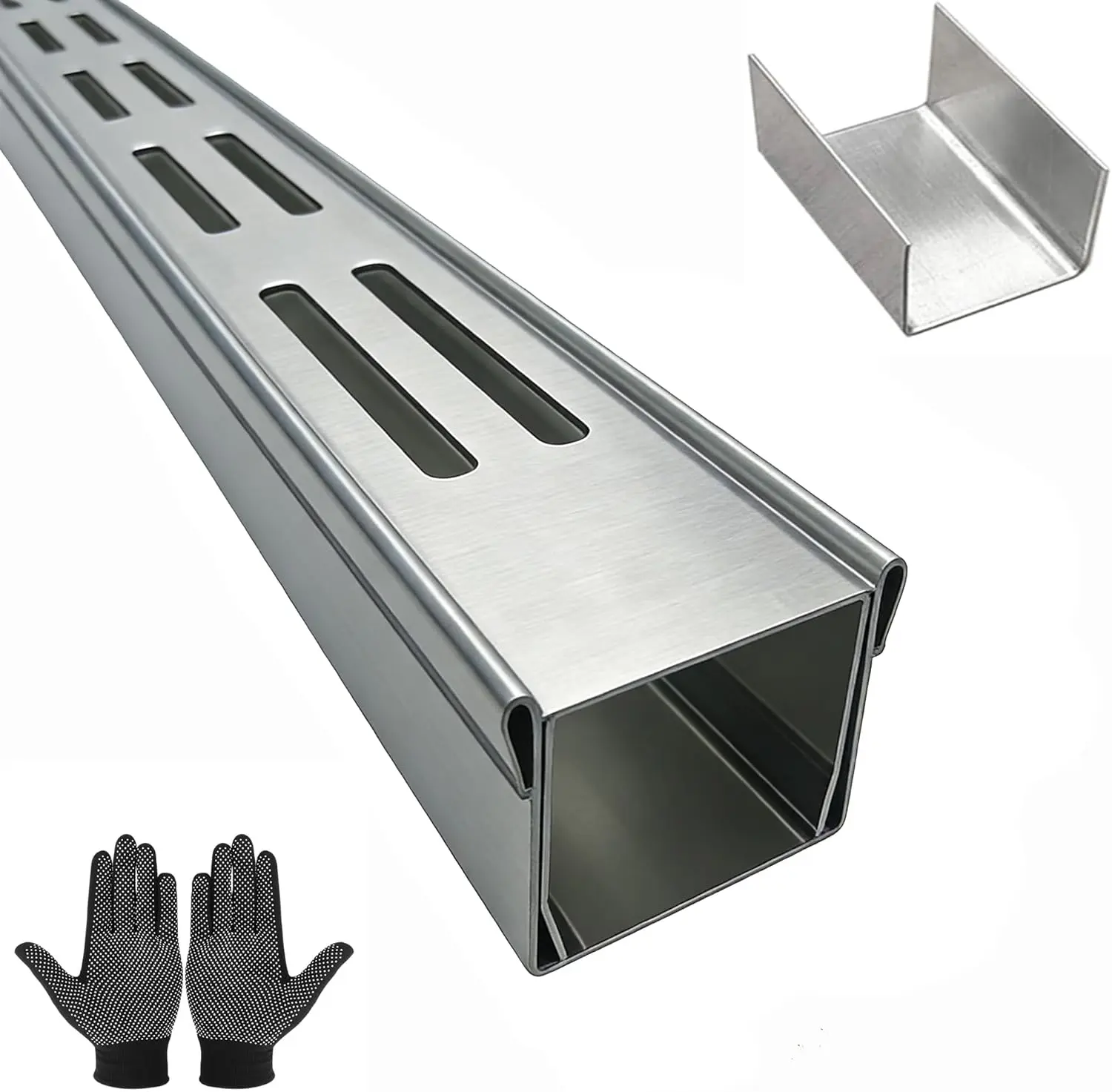 304 Stainless Steel Trench Drain Kit,Narrow Channel Drain with Grate & Coupling, Outdoor Drainage for Pool Deck/Yard/Driveway/Garage (3.3FT X 1.4IN X 1.2IN)
