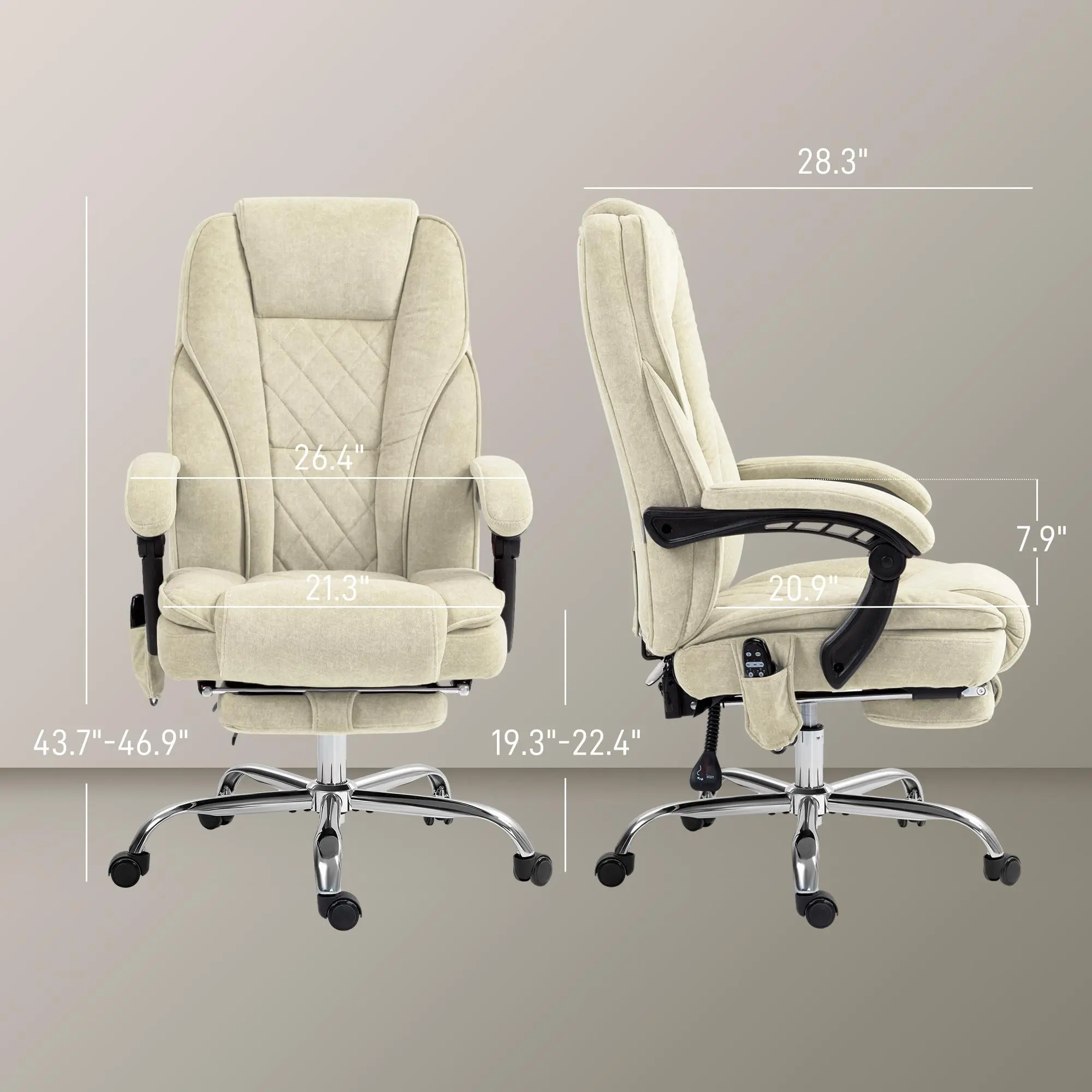 Beige, Velvet + 135° Recline + Heating