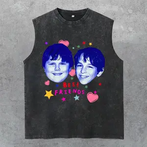Best Friends - Greg and Rowley Washed Tank Top, Gym Essential, Vintage Casual Crewneck Short Sleeves Menswear T-shirts Classic Cotton Fabric Streetwear