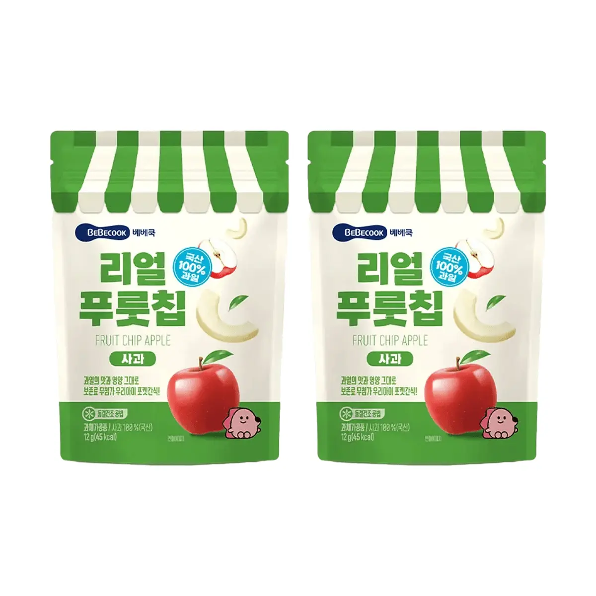 BeBecook Freeze Dried Apple Crisps - 2 Pack Value Bundle - Real Fruit Snacks for Babies & Toddlers - Healthy & Delicious Korean Baby Food