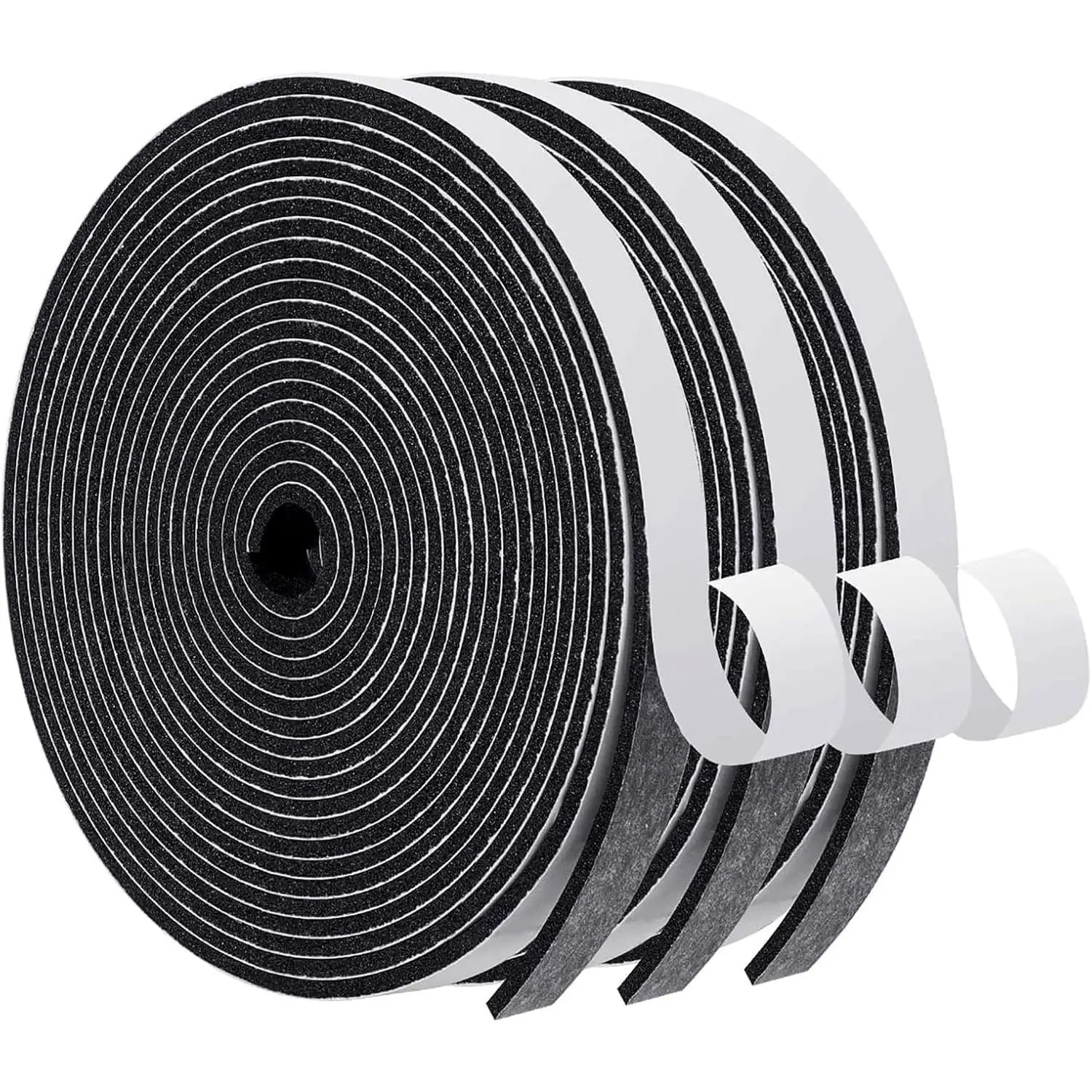 Adhesive Weather Stripping Door & Window Seal Tape, 1/2in W x 1/8in T x 16.5ft per Roll (3 Rolls Total 50FT Black), Soundproof for Soundproofing a Bedroom, 1/2 Inch W X 1/8 Inch T X 16.5 Ft