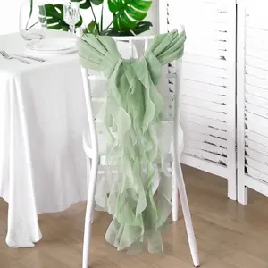 Chiffon Curly Chair Sash Sage Green - Graceful Decorative Accent