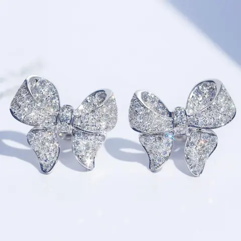 Women's Elegant Bowknot Design Stud Earrings (1 Pair), Zircon Stud Earrings, Exquisite Trendy Stud Earrings, Fashionable Jewelry for Women for Daily & Party Decoration, Jewelry Gifts, Studs Earrings, Classic Style Earrings, Artificial Zircon Earrings