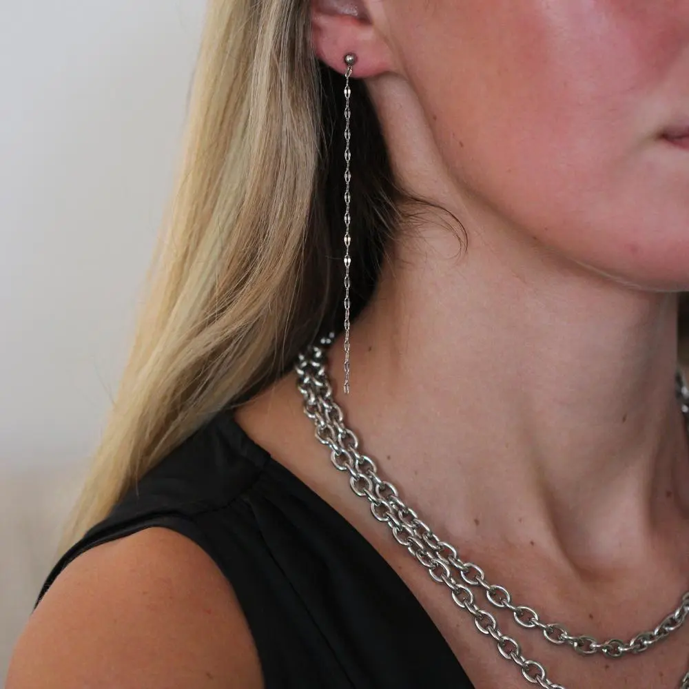 Dainty Marquise Chain Earrings 18k Gold Non Tarnish Water Resistant