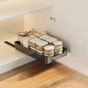 GARVEE Telescopic drawer, extendable cabinet organizer, 43 x 20 x 7 cm, storage rack for drawers, for home, kitchen, bathroom, living room, black
