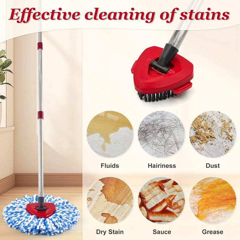 Replacements Spin Mop Combo – 2 Microfiber Heads + Scrubber Brush & Triangle Base for O‑Cedar RinseClean 2‑Tank (Mop Handle Included)