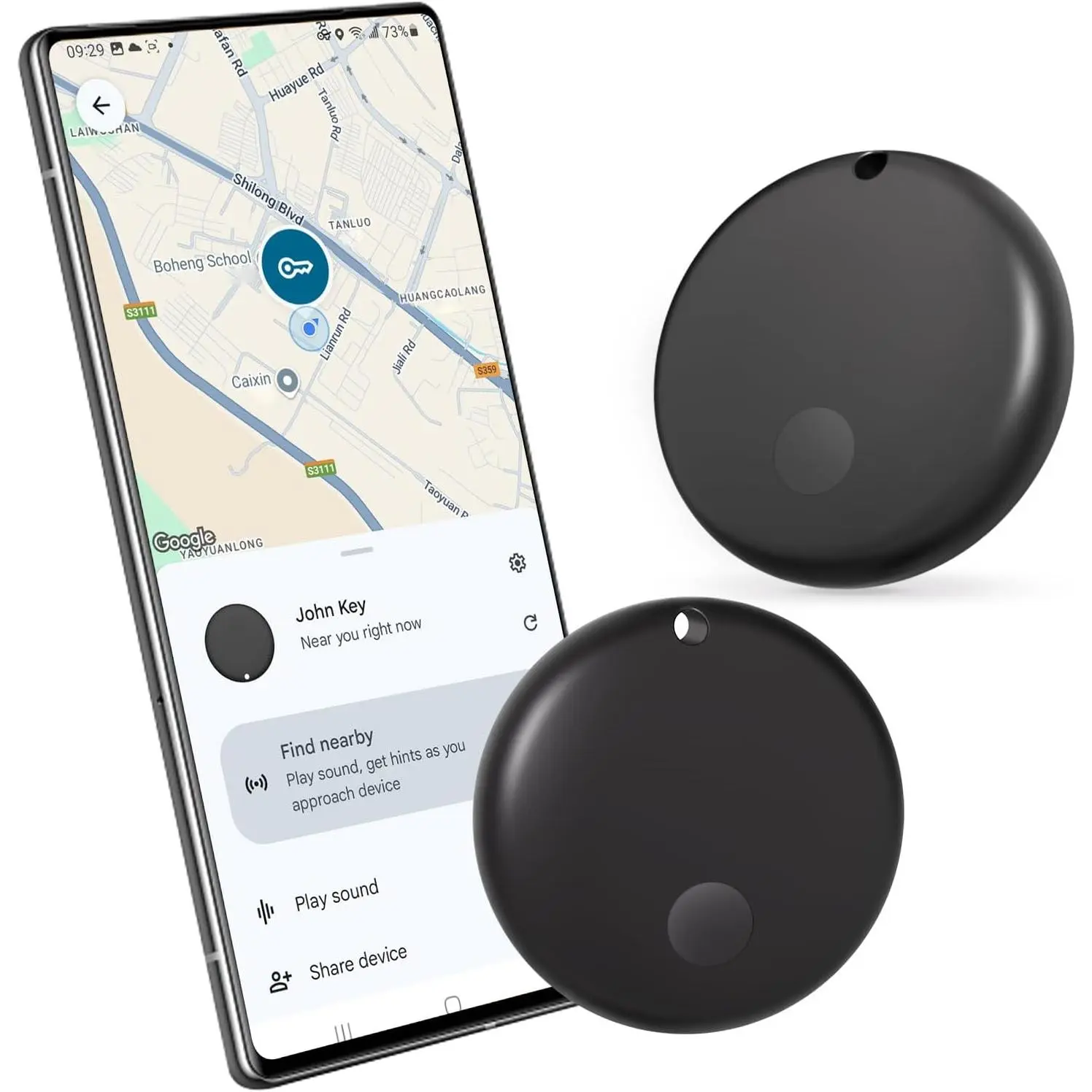 GPS Smart Tracker Tag for Android Phones - Compatible with Google's Find Hub App (Android Only), GPS Trackers for Luggage, Keys (Black, 1 Pack), Gps Gps Trackers