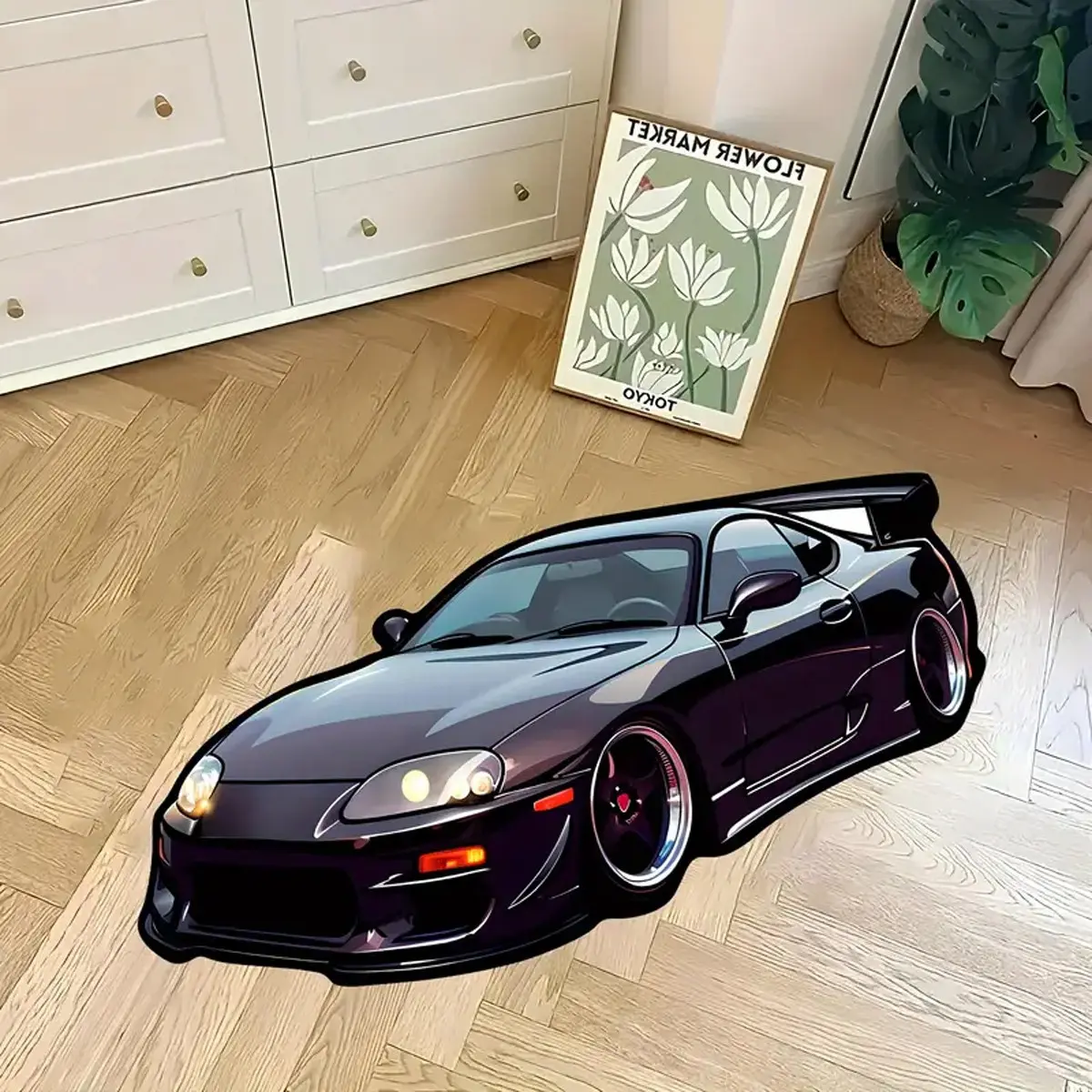 Cool Car Pattern Cut-Out Carpet, High Elastic Soft Anti-Slip Absorbent Rug, Bedroom Balcony Bathroom Living Room Study Multi-Scene Use