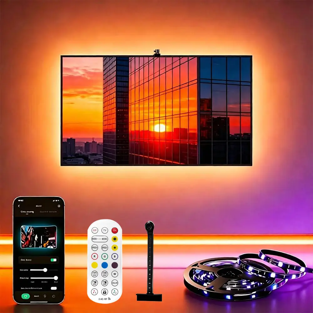 Smart TV Sync Screen LED Backlight Kit (LED Lights, RGB Lights) - 15.5 ft Max Length (118.11in/196.85in), Sensor-Controlled, Music Sync, Multiple Scene Modes, Fits 55-65 Inch TVs, Translucent Glow Indoor Use Home & Festive Party Decor Supplies
