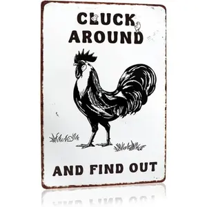 Funny Chicken Metal Sign, Cluck Around And Find Out   Sign, Farm Chicken Coop Decorations, Vintage Metal Sign for Farmhouse Kitchen Garden, Yard Sign, Wall Sign, Signage, Garden Signs, Garden Signs for Outside, Novelty Decor