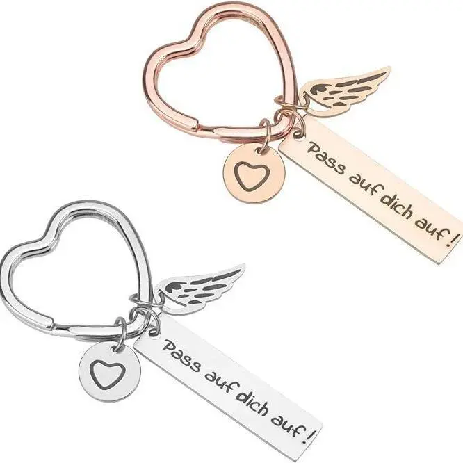 Pass Auf Dich Auf German Guardian Angel Stainless Steel Keychain Valentine's Day Gift