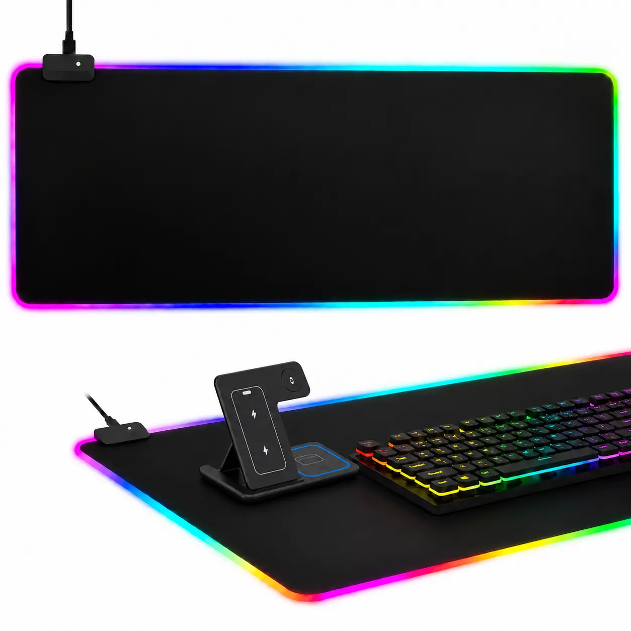 RGB Gaming Mouse Pad with RGB Lighting, 15W Wireless Charging - Extra Large 800x300x4mm, 10 Light Modes, Non-Slip Rubber Base, Planetary Design for PC/Laptop Desks (No Charger Provided)