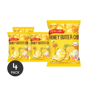 4 Packs HAITAI Korean Honey Butter Potato Chips – Sweet & Savory K-Snack, Crispy & Buttery, 2.11oz/Pack