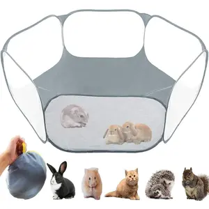 Small Animals Tent Reptiles Cage Breathable Transparent Pet Playpen Pop Open Outdoor Indoor Exercise Fence Portable Yard Fence Grey