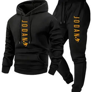 Men's Basketball Print Hooded Sweatshirt & Sweatpants Set | Casual Sportswear Tracksuit