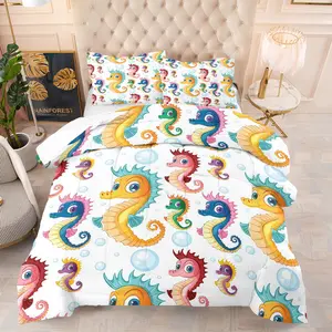 Seahorse Pattern Comforter Set, Includes 1 Comforter And 1 Or 2 Pillowcases Without Insert, Suitable As a Gift For Teenagers And Adults, Soft And Warm Bedroom Decoration