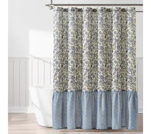 Lush Decor Lillian Block Print Linen Textured Shower Curtain