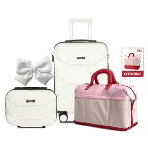 Simple and Stylish White Suitcase  3-Piece Luggage Set 13" & 20" Carry-On +Travel Bag (Expandable & Packable) -  for Travel Work School No Check-In Needed