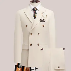 The latest men's solid color suit two-piece set with lapel collar and double breasted buttons for four seasons, men's business s Menswear Formal