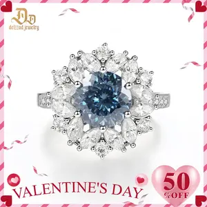 Delzzad 3ct Flower Ring Hundreds Faces Round Synthetic Moissanite Ring Band In 925 Sterling Silver Christmas Gift