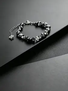 Elegant Silver Color Cross Flower Titanium Steel Bracelet, Unisex High-End Versatile Jewelry, Unique Design Fine Accessory