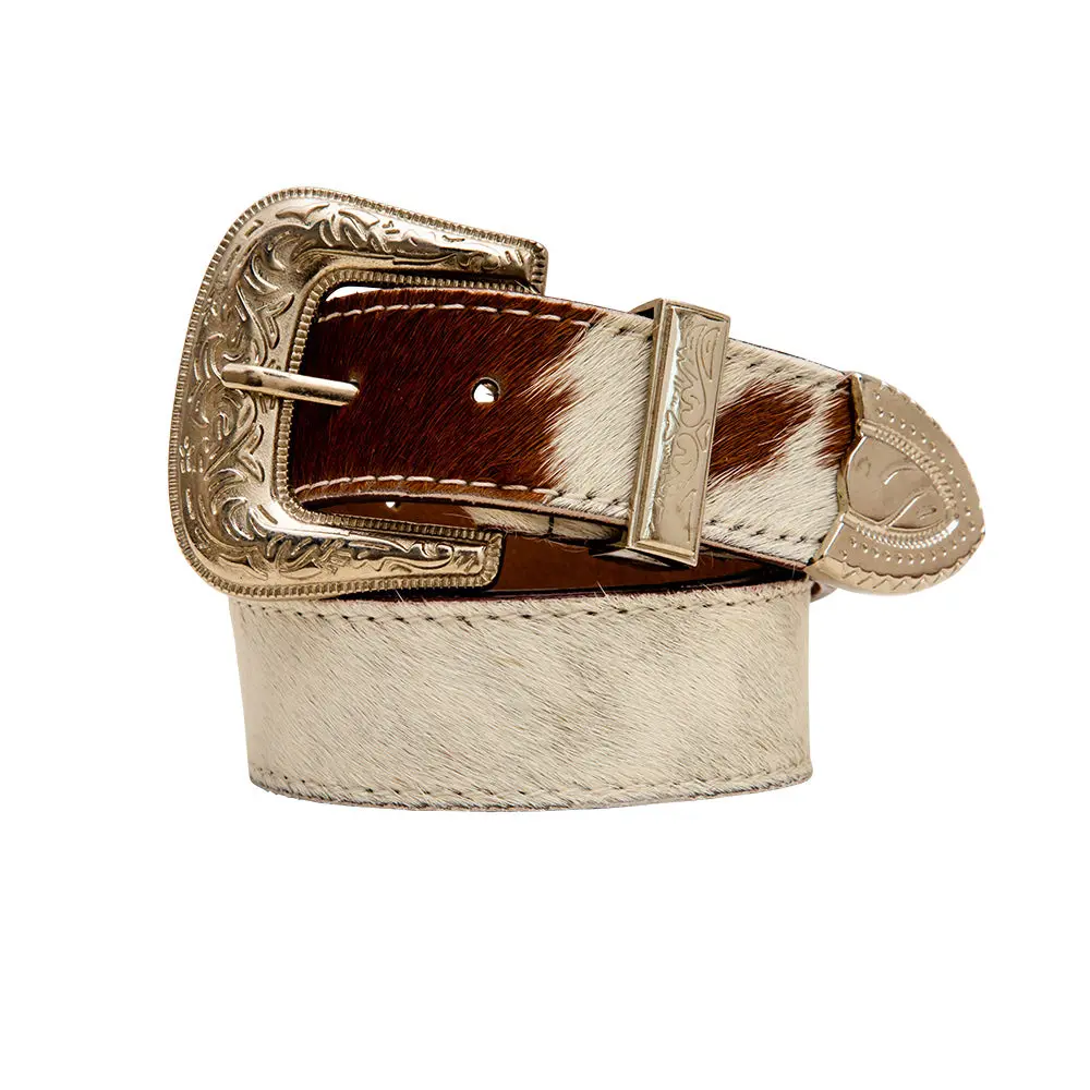 Women's Leather Belt with Western Hairon Design and Iron Buckle, 1.5 Inch Wide Fashion Dress Accessory, 36-42 Inch Length, Fashion Leather Belt, Leather+Iron, 1.5-Inch Women's Belts