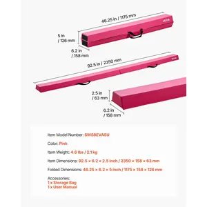 VEVOR 8FT Folding Balance Beam for Kids, 200LBS Stable Support Gymnastics Floor Beam with Non-Slip Mats, Gymnastics Training Equipment with Anti-Slip Bottom and Carrying Bag for Home Gym, Pink