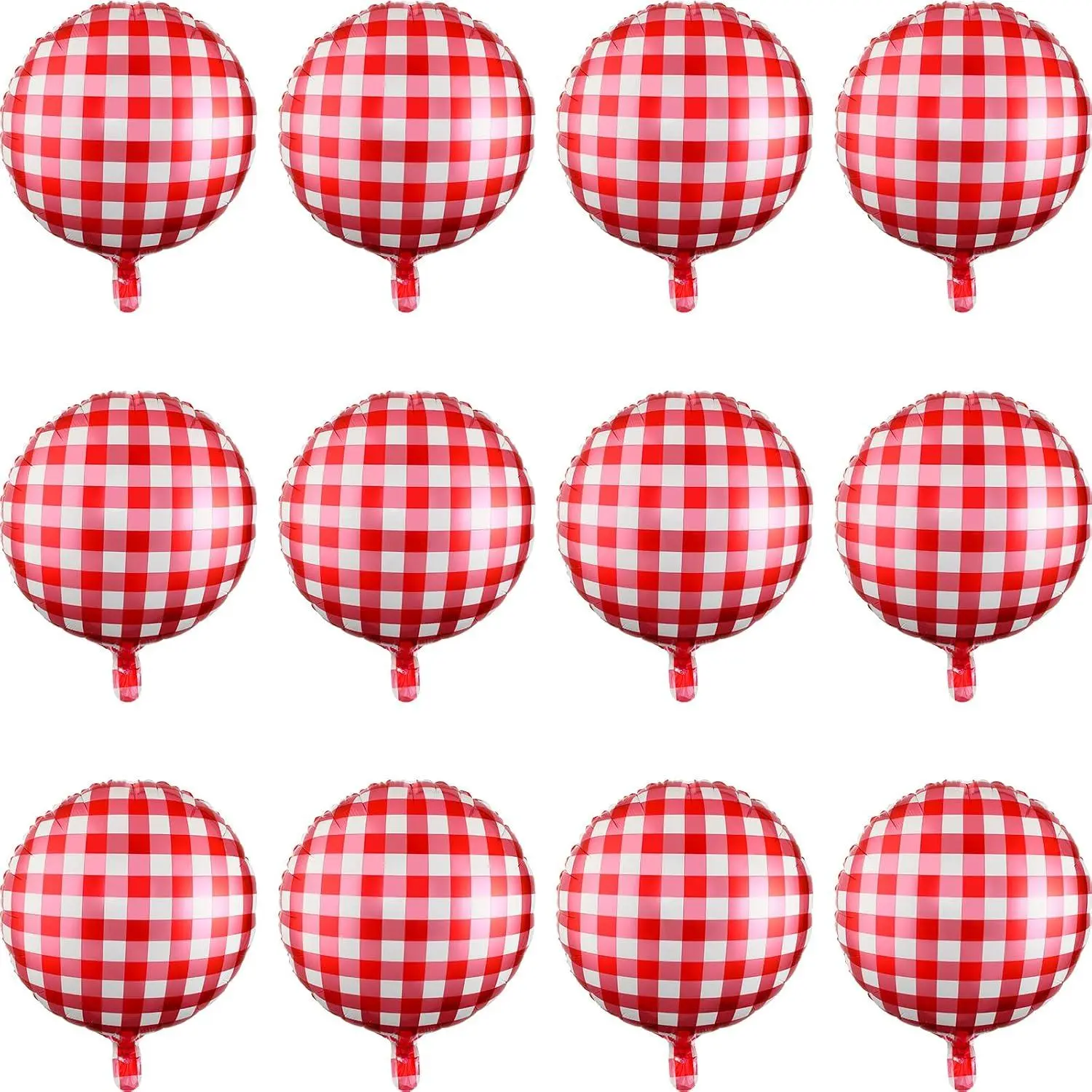 50 Pieces 18 Inches Checkerboard Balloons Aluminum Foil Balloons Party Decorations Checkered Balloons For Summer Picnic Bbq Party Decor Birthday Holiday Racing Themed Party Supplies(Red, White)