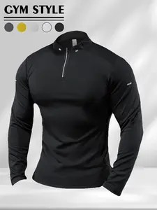 GYM STYLE Fitness Essential】 Compression Quick-Dry Half-Zip Stand Collar Long Sleeve Training Top High Elasticity Sportswear. Black Slim Fit Moisture-Wicking Autumn/Winter Base Layer Muscle Fit. #GymTok #WorkoutOutfit #QuickDry #GymTop Must-Have!
