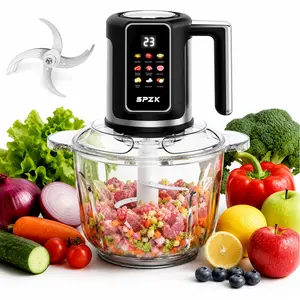 SPZTJK Electric Multi-Function Meat Grinder  for mincing and grinding Comes with 2 bowls (stainless steel and glass) and 2 blades Ideal for vegetables meats dough salads nuts and fresh baby food. BPA-free,dishwasher safe, saves  time For Home .Kitchen Use