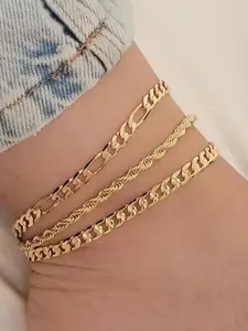 Women's Waterproof Layered Anklet, Ankle Bracelets, 18k Gold Plated, Stackable Multi-Layer Foot Chain, Summer Jewelry Gift for Ladies