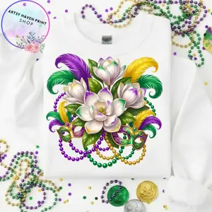 mardi gras flower T-Shirt/Sweatshirt, mardi gras magnolia, mardi gras floral, louisiana magnolia , mardis gras flower T-Shirt/Sweatshirt