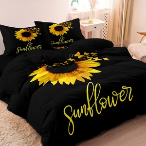[Fresh Sunflower Duvet Cover] 3pcs Fresh Sunflower Decorative Duvet Cover Bedding Set - Chemical Fiber Brushed Fabric, Digital Printing Technology - 1*Duvet Cover & 2*Two Pillowcases,