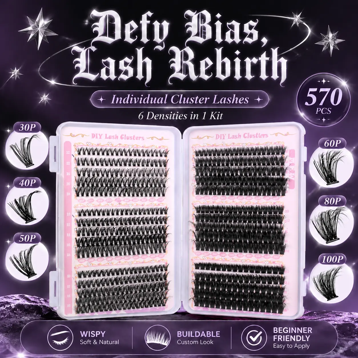 Lash Clusters Book 30D-100D D Curl Fluffy 570PCS Eyelash Extensions Kit for Fairy Lashes & Wispy Manga Lashes Halloween Makeup